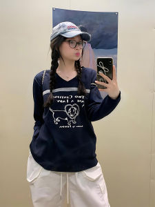 Loose Long Sleeve V-Neck Lace Splice Korean Style Womens T-Shirt Slimming Base Shirt Autumn Season Casual Fashion Top