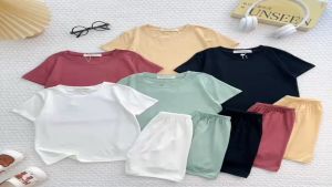 KIM093 Bộ ngắn tay trơn basic màu mới (9-26kg) Minky Mom vải thun lạnh mềm mát cho bé