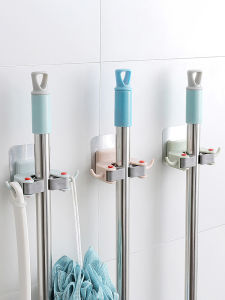Nail-Free Multi-Functional Seamless Mop Holder Bathroom Wall-Mounted Broom Hook Mop Clip Household Cleaning Tool Storage Rack