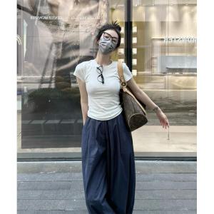 Áo Thun Tay Ngắn Phong Cách Hàn Quốc Màu Trắng Mùa Hè Cho Nữ Dáng Ôm Vừa Vặn Cổ Tròn Màu Trơn Thời Trang