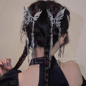 กิ๊บติดผมรูปผีเสื้อโลหะพร้อมพู่ห้อยคุณภาพสูงสำหรับผู้หญิง