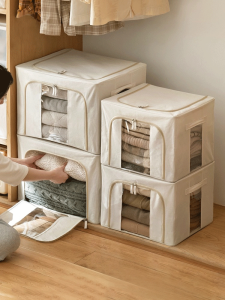 Japanese Style Cotton Fabric Iron Frame Storage Box Wardrobe Clothes Quilt Organizer for Dormitory Home Storage Solution