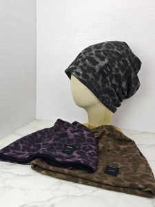 Korean Style Leopard Print Knitted Hat Winter Spring Summer Autumn Face Slimming Trendy Womens All-Match Fashion Cap