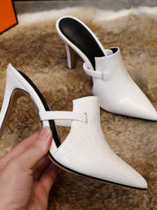 Pointed Toe Hollow out High Heel Single Shoes Womens Summer Outdoor Wear Thong Mules Roman Style Rubber Outsole Leather Inner