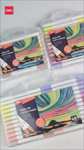 Deli C198-36 Dual Tip Acrylic Marker with Case Organizer 36 Colors