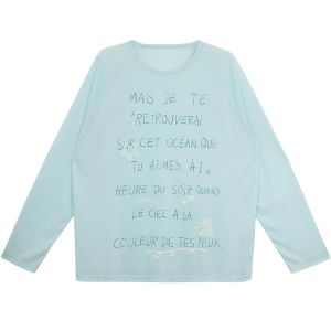 YUEZHONGWEI | Áo thun dài tay in chữ cổ điển Mỹ cho nữ mùa hè mỏng rộng rãi Áo khoác ngoài Áo thun lạnh Áo sơ mi cổ tròn thường ngày