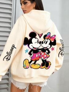 Oversized Disney Mickey Minnie Print Hoodie Sweatshirt Women Men Vintage Pullover Long-sleeved Top Streetwear Autumn Winter New
