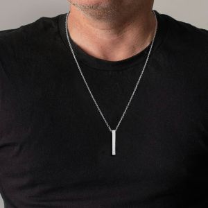 Kemstone Mens Stainless Steel Hip Hop Pendant Necklace with Polished Zircon Bar Charm