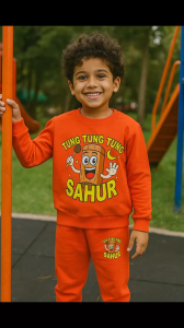 Set Anak Anak Laki Laki/Perempuan Gambar Tung Tung Tung Sahur Setelan joger Sweater Crewneck Viral
