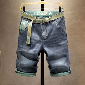 Summer Thin Denim Shorts Mens Cropped Pants Stretch Capri Pants Casual Breeches Youth Cropped Blue Slant Pocket Trendy