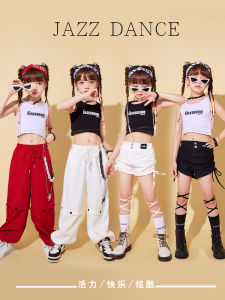 3-14 Years Old Childrens Sleeveless Vest Jazz Dance Costume Girl Navel Exposed Performance Costume Hip-Hop Street Dance Performance Costume