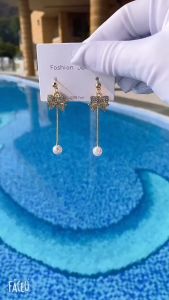 ต่างหูแฟชั่น ต่างหูโบว์ ต่างหูระย้าประดับไข่มุก พร้อมส่งจากไทย