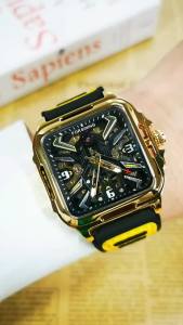 Forsining | Luxury Skeleton Watch for Men Square Skeleton Automatic Mechanical Watches Rubber Leather Strap Business Forsining Wristwatches