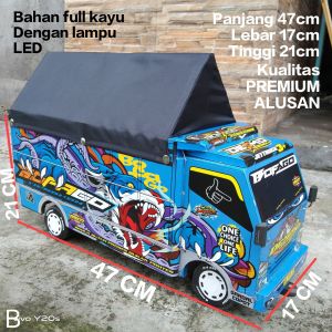 Mainan anak miniatur truk oleng bahan full kayu kualitas premium dengan lampu LED