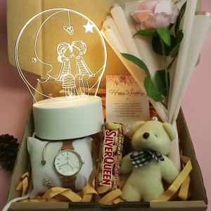Hadiah Anniversary dan Valentine - Hampers Kado Ulang Tahun Cewek Led Jam Coklat Romantis dn Estetik