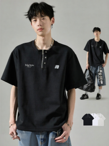SZON | Áo Thun Polo Cổ Henry Tay Ngắn