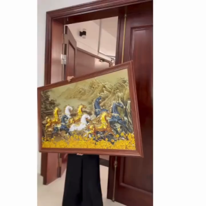 Tranh Mã Đáo Thành Công Tráng Gương 3D Khung Composite Vân Gỗ 7cm –Tranh Treo Tường Phòng Khách Phong Thủy Hút Tài Lộc