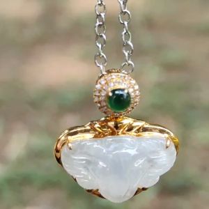 High Quality Icy Translucent Natural Type A Jadeite Jade crafted as Goat set with 18k Gold as Pendant certificate weighs 2.99 grams measurement 23 * 20.5 * 7.6 mm (18kp56)