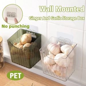 Kitchen Organiser Ginger & Garlic Storage Box Wall Mounted Transparent Shelf Multi-Purpose Bathroom Rack