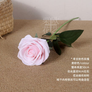 Pink Silk Rose Flower Single Branch Artificial Flower Wall Mounted Photography Prop Simple Style Home Decoration Flower Pot