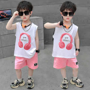 2024 New Arrival Summer Boys Vest Fashionable Fried Street Handsome Cool Handsome Print Pure Cotton Sleeveless Tops Outerwear Trendy