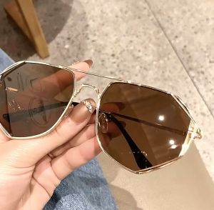 【GIAUSA】 Metal Polygon Sun Glasses Original for Men Polarized Branded for Fishing Driving Summer Korean Style Aviator Police Vintage Oversized Chubby Face Men Sunglasses for Women Couple S27