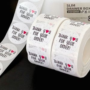 1000 ชิ้น/2 ม้วน 1 นิ้วสติกเกอร์ "ขอบคุณสําหรับการสั่งซื้อของคุณ" - ป้ายสีขาวลอกได้สําหรับบรรจุภัณฑ์เชิงพาณิชย์