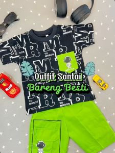 SETELAN BAJU DAN CELANA ANAK LAKI DAN PEREMPUAN MOTIF MR SOS BAHAN KATUN LENGAN PENDEK USIA 1-5TAHUN