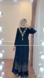 Gamis Abaya Turkey Dewasa Hitam Putih Amarta 156 Muslim Bordir dan Payet Mewah Andinicollection