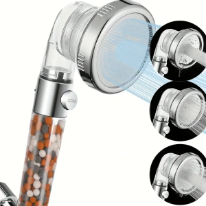 New 3-mode Negative Ion Booster Filter Shower Head One-button Water Stop Handheld Water-saving Bathroom Accessories Set