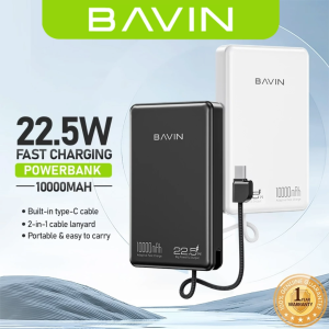 BAVIN PC1135 10000mAh 22.5W 2-in-1 Portable Fast Charging Powerbank w/ Built-in Type-C Cable & Lanyard Strap