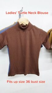 MCO Turtle Neck Blouse for Women with Sleeves Fits Small to Semi-large Cotton Knitted Stretchable