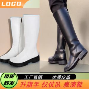 Childrens High-Top Martin Boots Stage Performance Flag Ceremony School Uniform Leather Shoes round Toe Flat Heel Rubber Sole
