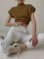 PAPERLLL Women's Half-High Neck Knit T-Shirt Sleeveless Black Ice Silk Inner Wear for Commuting Summer Casual Work Clothing. 
