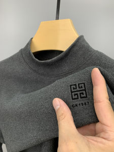 Thickened Double-sided Woolen Warm Base Shirt Long Sleeve Half-high Collar Mens Inner Wear T-shirt Fashionable Winter Crewneck Sweatshirt