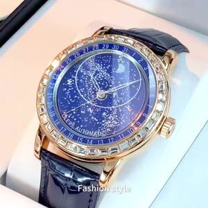 OLEVS | OLEVS 9923 Đồng Hồ Đeo Tay Cơ Khí Tự Động Dành Cho Nam Với Bầu Trời Đầy Sao Xoay La Bàn Pha Mặt Trăng Dây Da Chống Nước Đồng Hồ Sang Trọng