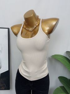 เสื้อกั๊กสายเดี่ยวทรงเข้ารูปสไตล์อเมริกันสำหรับผู้หญิง คอตั้ง แขนสั้น ทรงเข้ารูป แขนกุด คอวี ดีไซน์เก๋ไก๋สำหรับใส่ไปทำงาน