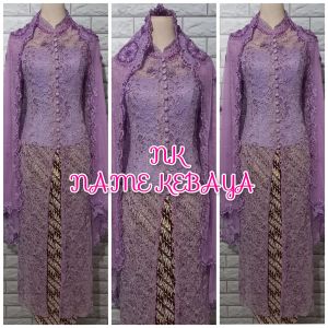 set kebaya akad nikah kebaya pesta brukat kerah syanghai kebaya brukat ibu hajat + slendang mutiara
