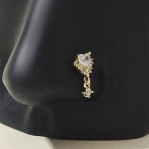 1 L-shaped Heart-shaped CZ Nose Nail Shiny Cubic Zirconia Cute Perforated Nose Ring Silver and Gold Suitable for Women