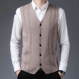 ROMON | Lormen Mens Knitted Wool Sweater Vest V-neck Sleeveless Fashion Business Casual Autumn New Style Dad Coat Open Cardigan
