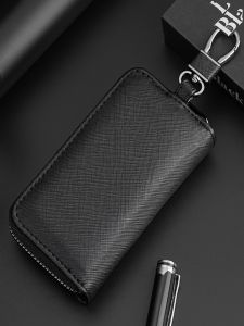 กระเป๋าใส่กุญแจหนังแท้สำหรับผู้ชาย กระเป๋าใส่บัตรแบบพกพาขนาดใหญ่สำหรับผู้หญิง กระเป๋าใส่กุญแจรถยนต์แบบอเนกประสงค์ 2-in-1 กระเป๋าใส่กุญแจแบบมีซิป