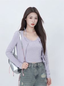 Bộ Đồ Hai Mảnh Thời Trang Chống Nắng Tay Dài Phong Cách Hàn Quốc Dành Cho Nữ Áo Vest Cổ Treo Quần Short Bộ Đồ Mùa Hè