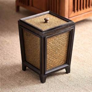 retro rattan paper with lid living room kitchen home creative Chinese wooden trash can with lid