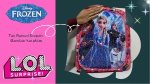 MAKKO Tas Ransel Anak Perempuan Sekolah TK/SD Sequin Usap 2 Gambar Berubah Karakter  FROZEN - L.O.L