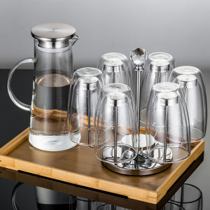 Heat Resistant Glass Cold Water Pot Tea Set Living Room Household round Shape Transparent Colorless Cup for Commercial Use