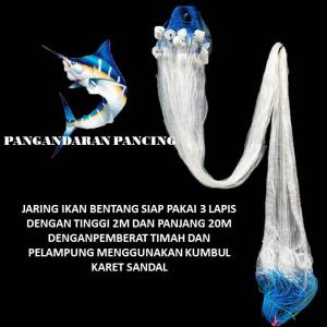 Jaring Ikan Siap Pakai 3 Lapis Tinggi 2m Panjang 20m