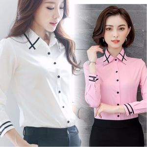 Womens Loose Long Sleeve Shirt Autumn Workwear Fitting Base Layer Korean Style plus Size Office Decoration Button up Blouse