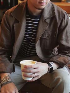 Thekiller Men's Hunting Unstructured Jacket Safari Men's Brown Anti-Wrinkle Linen Safari Jacket Clutch Sleeve