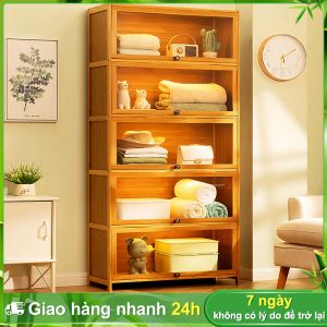 Tủ Sách Gỗ Cao Cấp Chống Nước Kệ Đựng Đồ Đa Năng Cửa Kính Acrylic Trong Suốt Phong Cách Hiện Đại