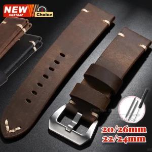 New 20mm 22mm 24mm 26mm Vintage Strap Smartwatch Leather Band Brown Universal Replacement Bracelet for Seiko Bracelet for Rolex